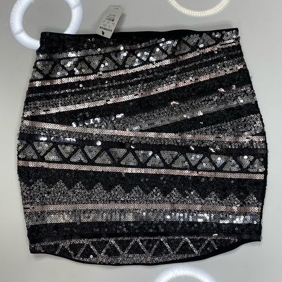 Express Sequins Mini Dress Women XS Black Silver NWT - Picture 1 of 7